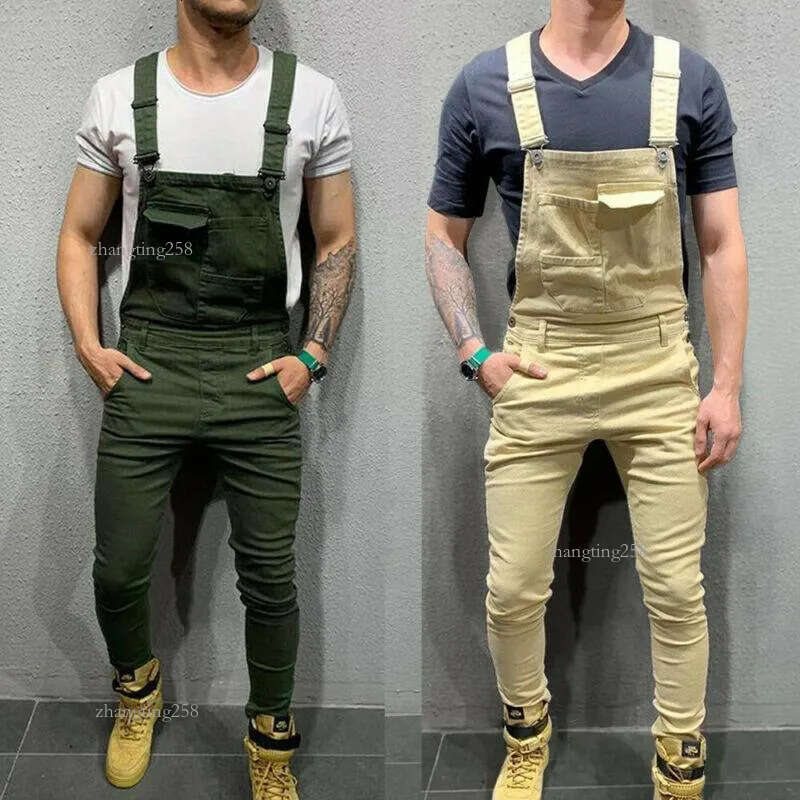 Oversize Fashion Men's Ripped Jeans Jumpsuits Shorts Summer Hi Street Distressed Denim Bib Overalls For Man Suspender Pants1