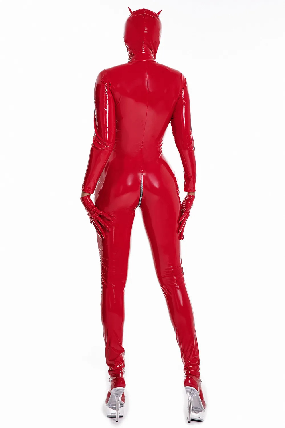 Latex Catsuit Women Wet Look Shiny PU Faux Leather Jumpsuits Suit Long Sleeve Zip Open Crotch Bodysuit Clubwear Plus Size S-5XL 241119
