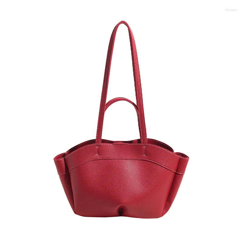 2025 NEW Drawstring Commuter Large Capacity Handbag High-grade Basket Bag Simple Versatile Brown Women's Double Straps Shoulder zhanyishengli