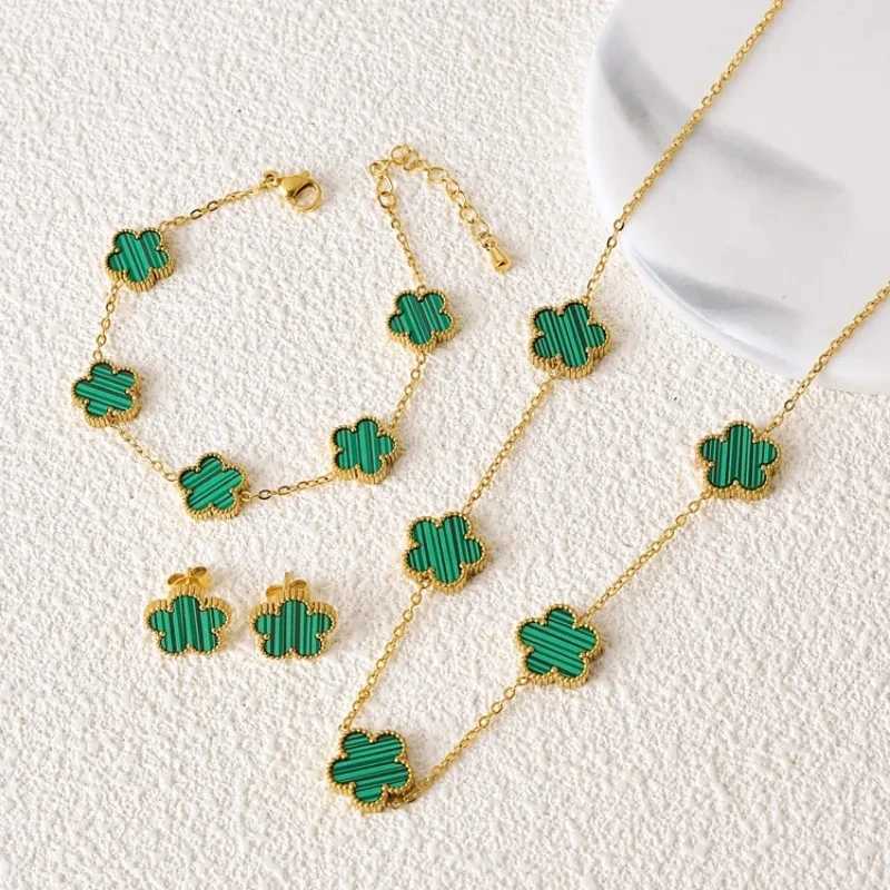 Bracelet Necklace Womens double-sided three leaf stainless steel jewelry earrings necklaces bracelets factory five flower Mothers Day souvenirs H24111