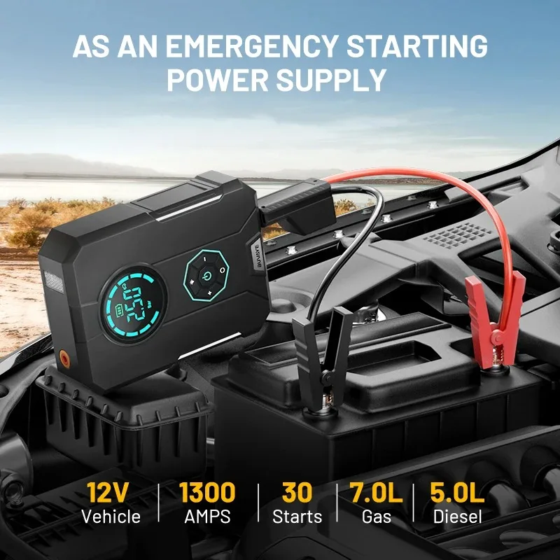 6 In 1 Car Jump Starter Air Pump Portable Air Compressor Power Bank Cars Battery Starters Starting Auto Tyre Inflator