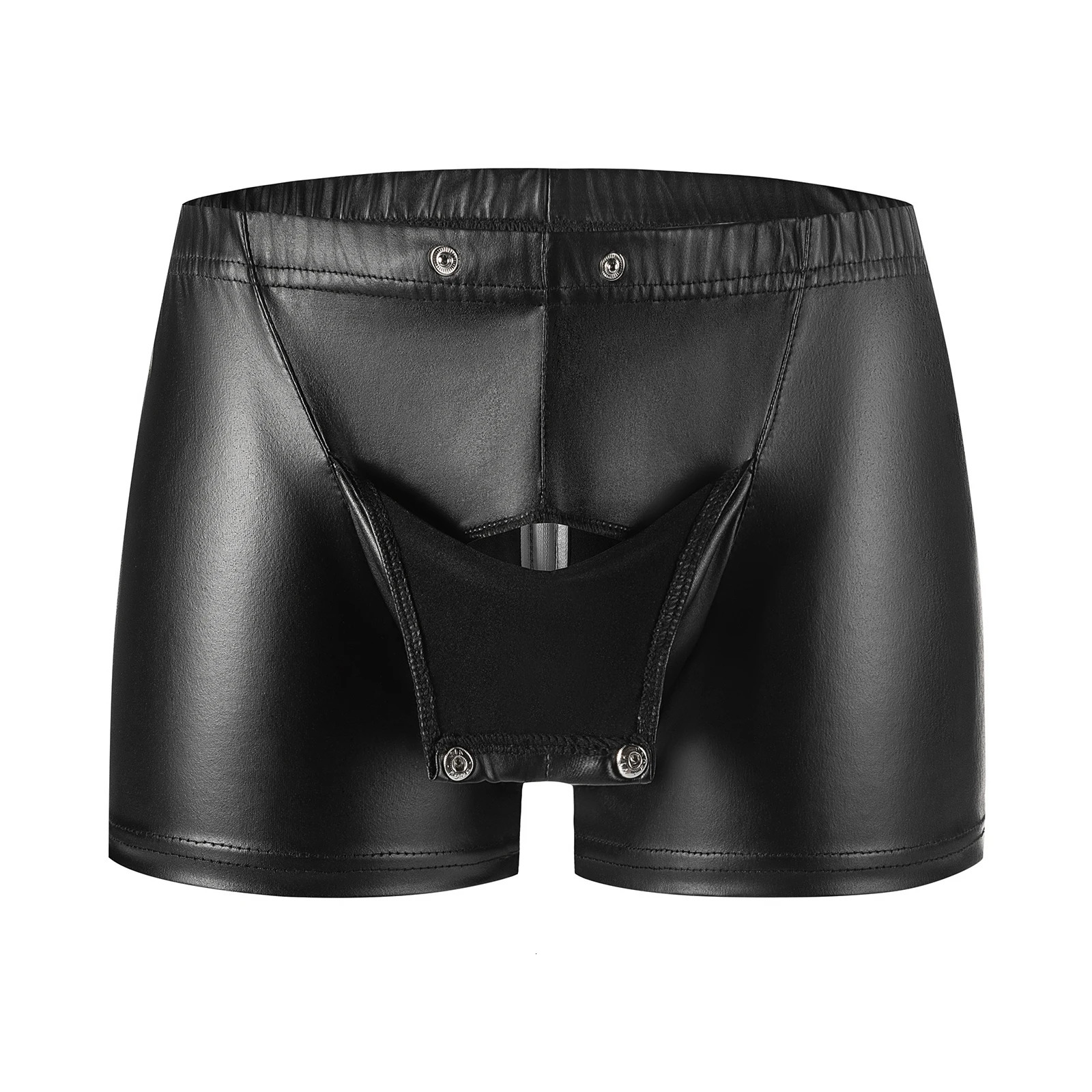 Men Sexy Open Crotch Underwear Soft Matte Leather Fetish Boxer Hip Zipper Porno Crotchless Elastic Waist Sissy Short Pants Sexi 240419