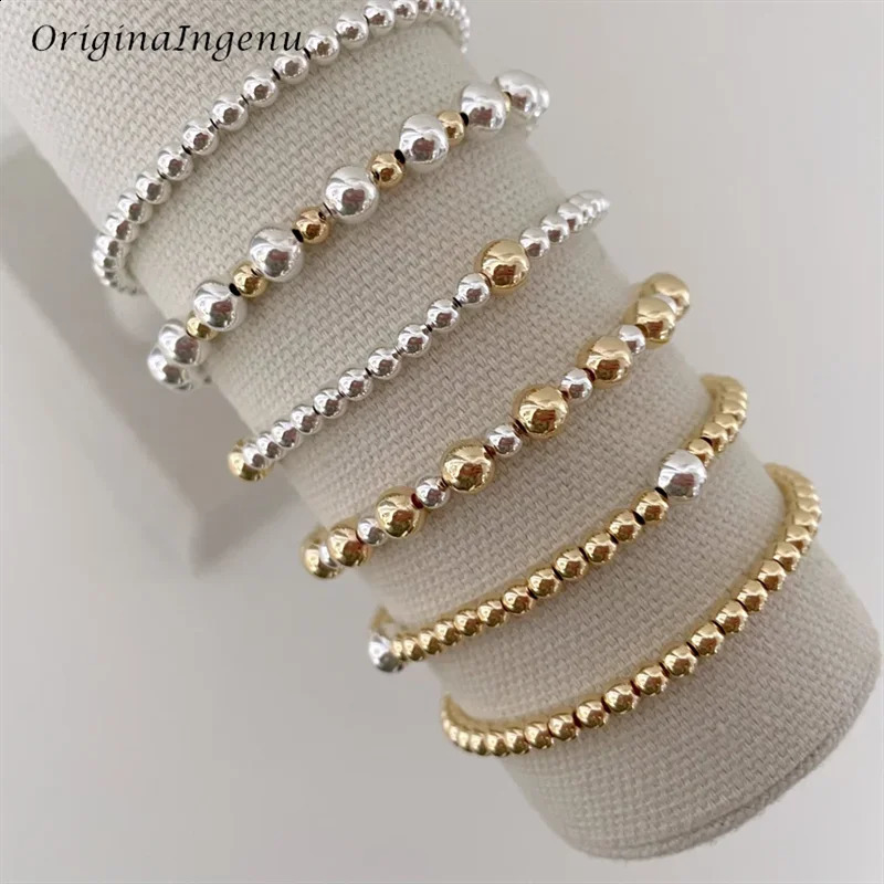 Gold and Silver Bracelet Elastic Bead Bracelet 14K Gold Filled Jewelry Waterproof Jewelry Silver Bead Bracelet 241119