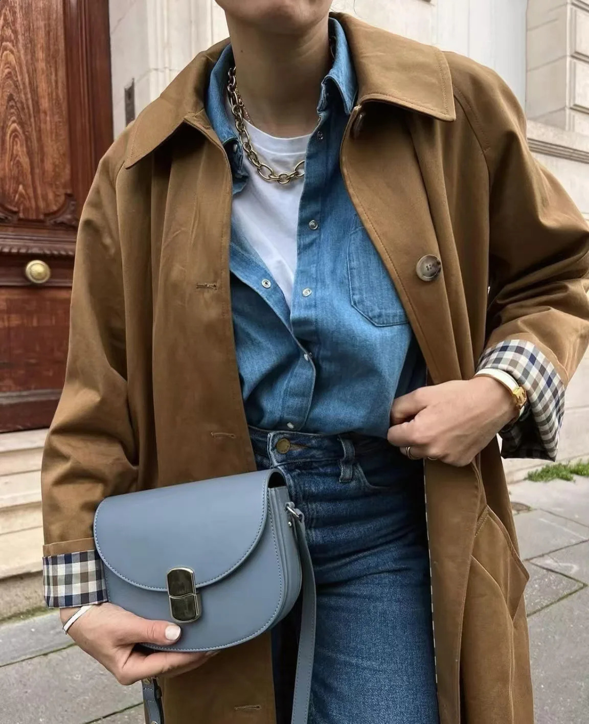 Elegant Plaid Lapel Long Windbreaker Women Fashion Single Breasted Loose Trench Coat 2024 Autumn High Street Lady Outwear Jacket 241119