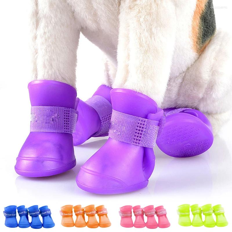 Dog Apparel 4Pcs Pet WaterProof Rainshoe Anti-slip Rubber Boot For Small Medium Large Dogs Cats Outdoor Shoe Ankle Boots Accessories