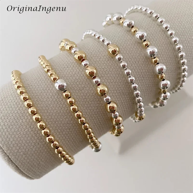 Gold and Silver Bracelet Elastic Bead Bracelet 14K Gold Filled Jewelry Waterproof Jewelry Silver Bead Bracelet 241119