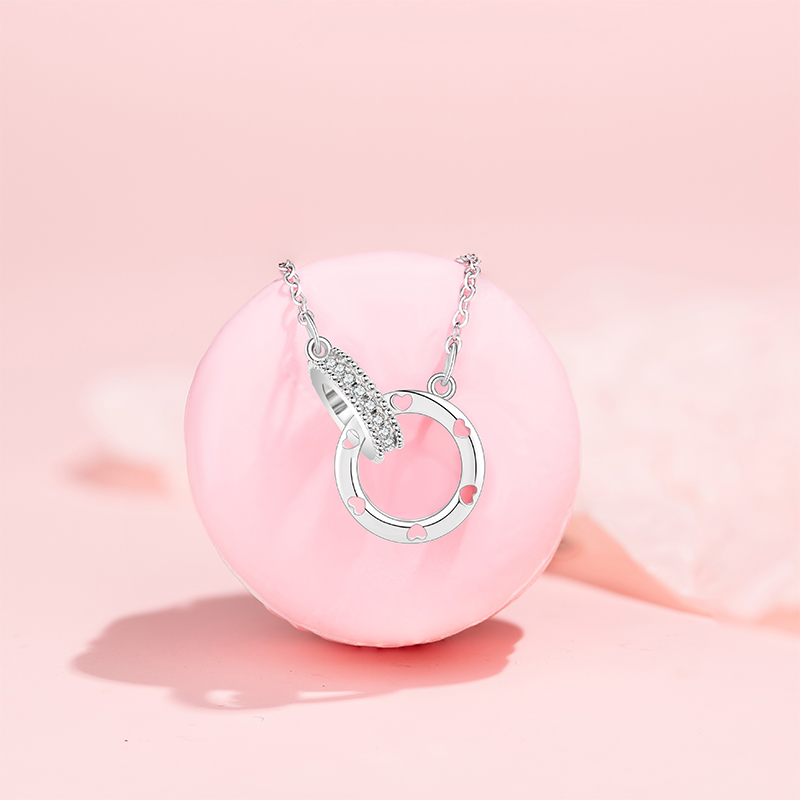 Trendy Love Symbol Hollow Out Necklace Featuring Dual Moebius Rings & Stainless Steel Chain