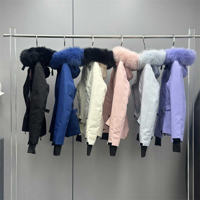 winter jacket women warmer fur collar hooded puffer ski jackets womens coat designer Logo Waterproof zipper short down jacket adjustable belt outdoor clothing