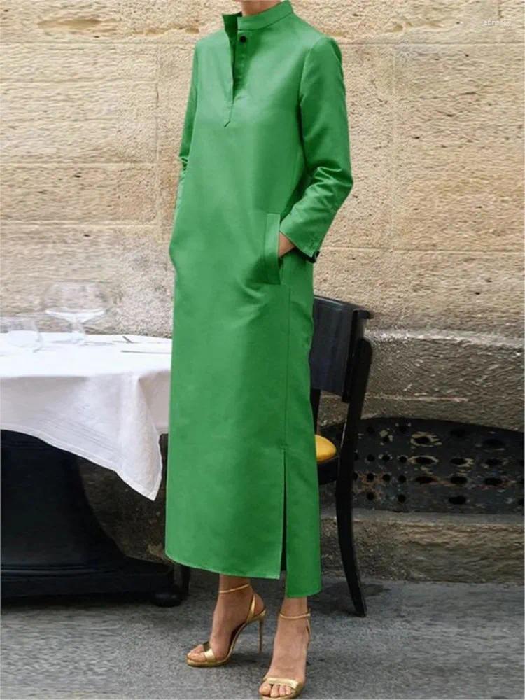 Casual Dresses Spring And Autumn Printed Long Sleeved For Womens Shift Fashion Button Pocket Elegant Female Office Dress