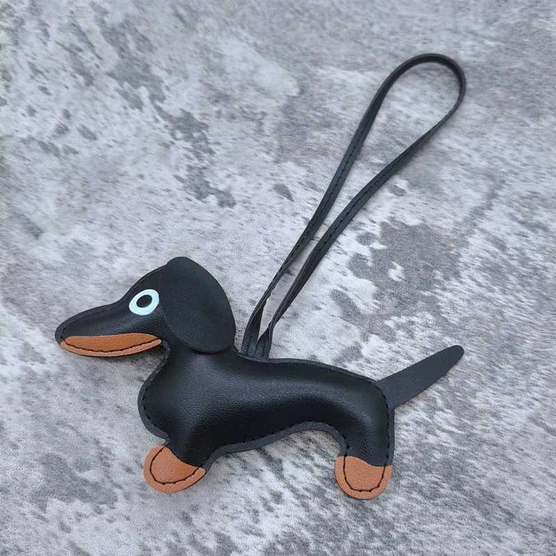 Keychains Lanyards 1 Cute PU Leather Dog Keychain Pendant Sausage Womens Bag Charm Mobile Phone Tricycle Keyring Party Gift H241119