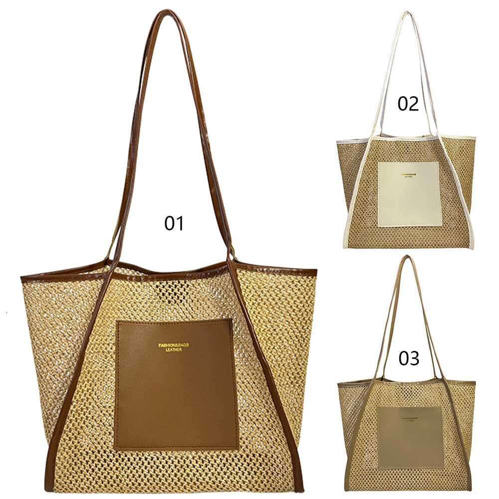 Women Straw Woven Tote Simple Shoulder Purse Large Capacity Mesh Weaving Handbag Hollow Out Handbags Outdoor Travel Bag