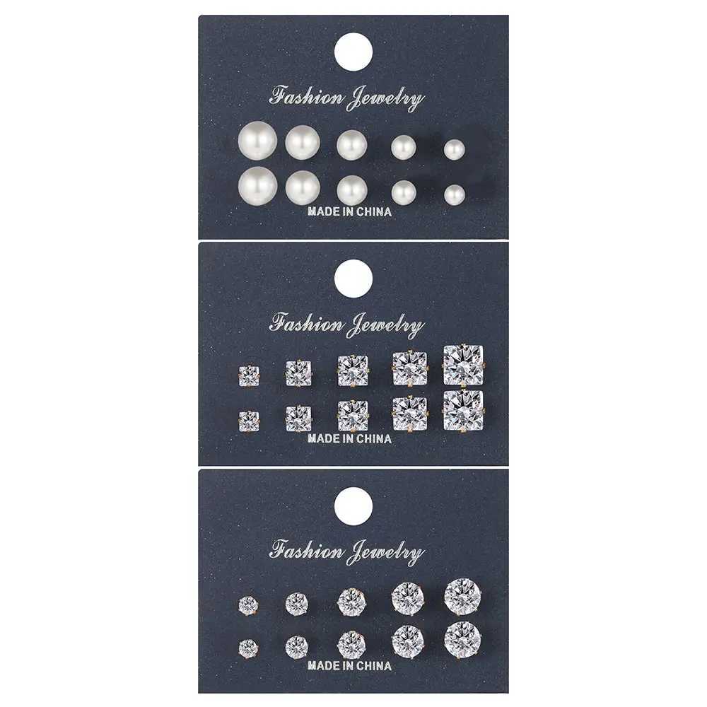 15 Pcs Of Earrings Simple Basic Geometric Type Sixclaw Crystal Zircon Earrings Set Retro Temperament Fake-pearl EarringsX241119