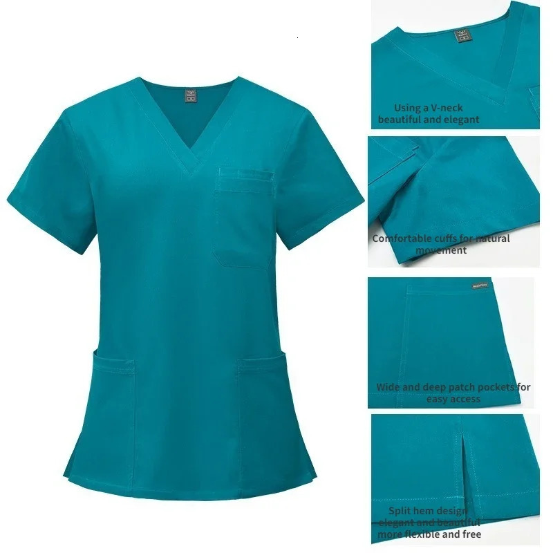 Scrubs Set Uniforms Stretch Scrub Tops With Pocket Pants Nurse Uniform Doctor Surgery Overalls Beauty Salon Workwear 240418