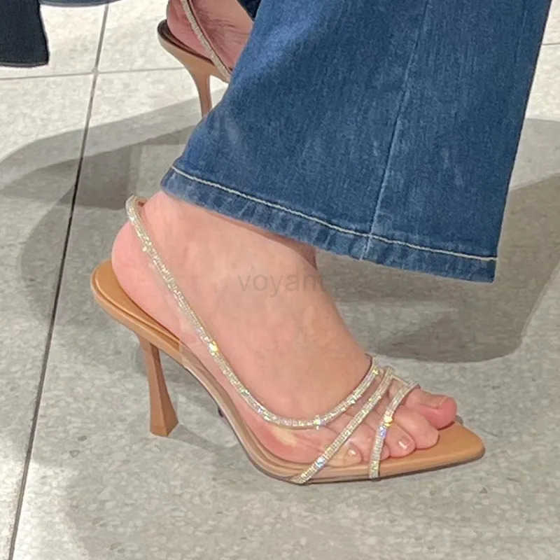 Thin Heel High H Wens 2024 Summer New Fairy Sle Sexy Shallow Mouth Back Hollow Pointed Water Diamond Open Toe Sandals Z250326