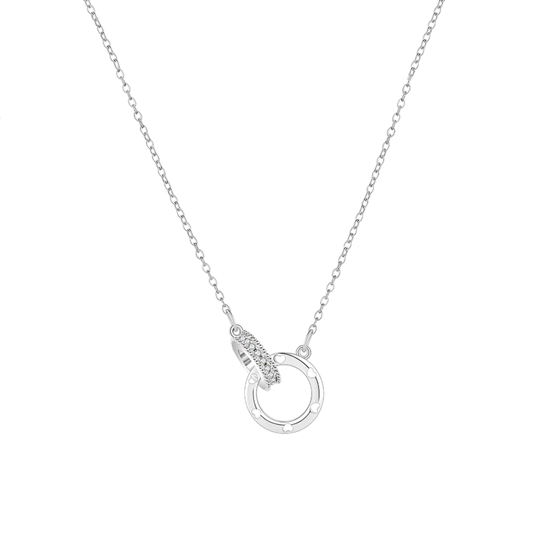 Trendy Love Symbol Hollow Out Necklace Featuring Dual Moebius Rings & Stainless Steel Chain