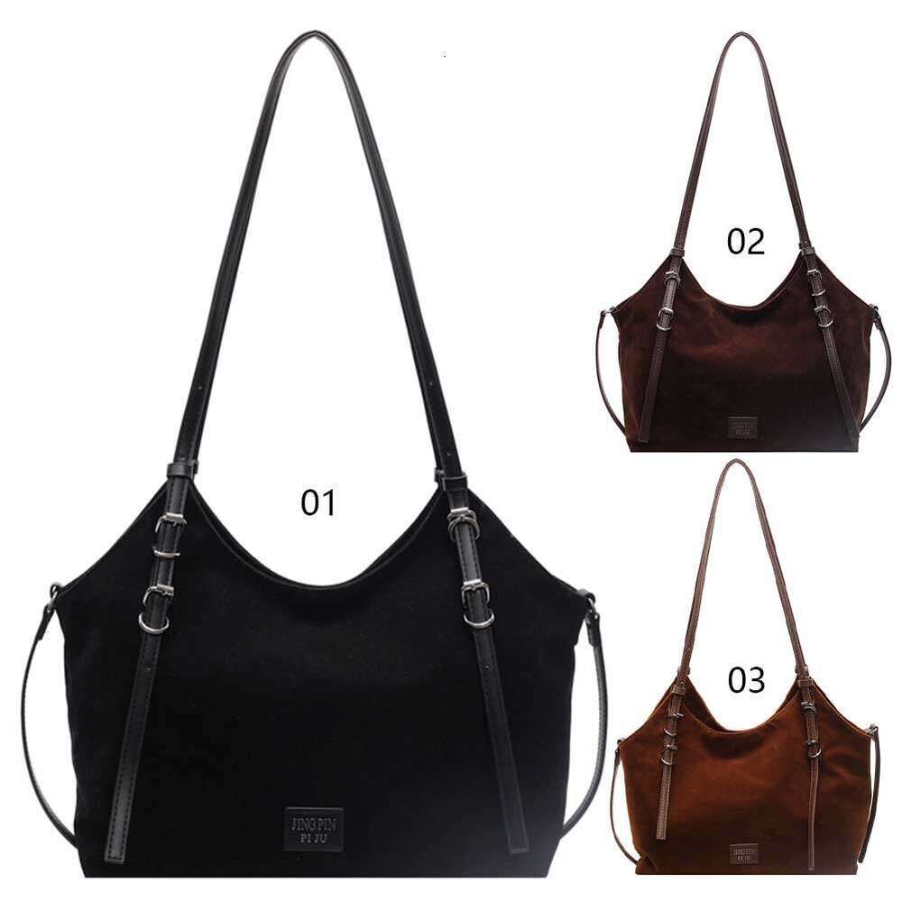 Women Faux Suede Fashion Shoulder Hasp Closure Designer Tote Handbag Stylish Top Handle Simple Commuting Bag