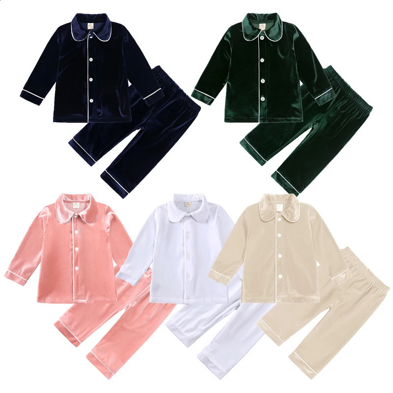 1-11Y Baby Boy Girl Christmas Essential Warm Winter Red Velvet Pajamas Set Toddler Long Sleeve Lace Sleepwear Kids Clothing Suit 241120