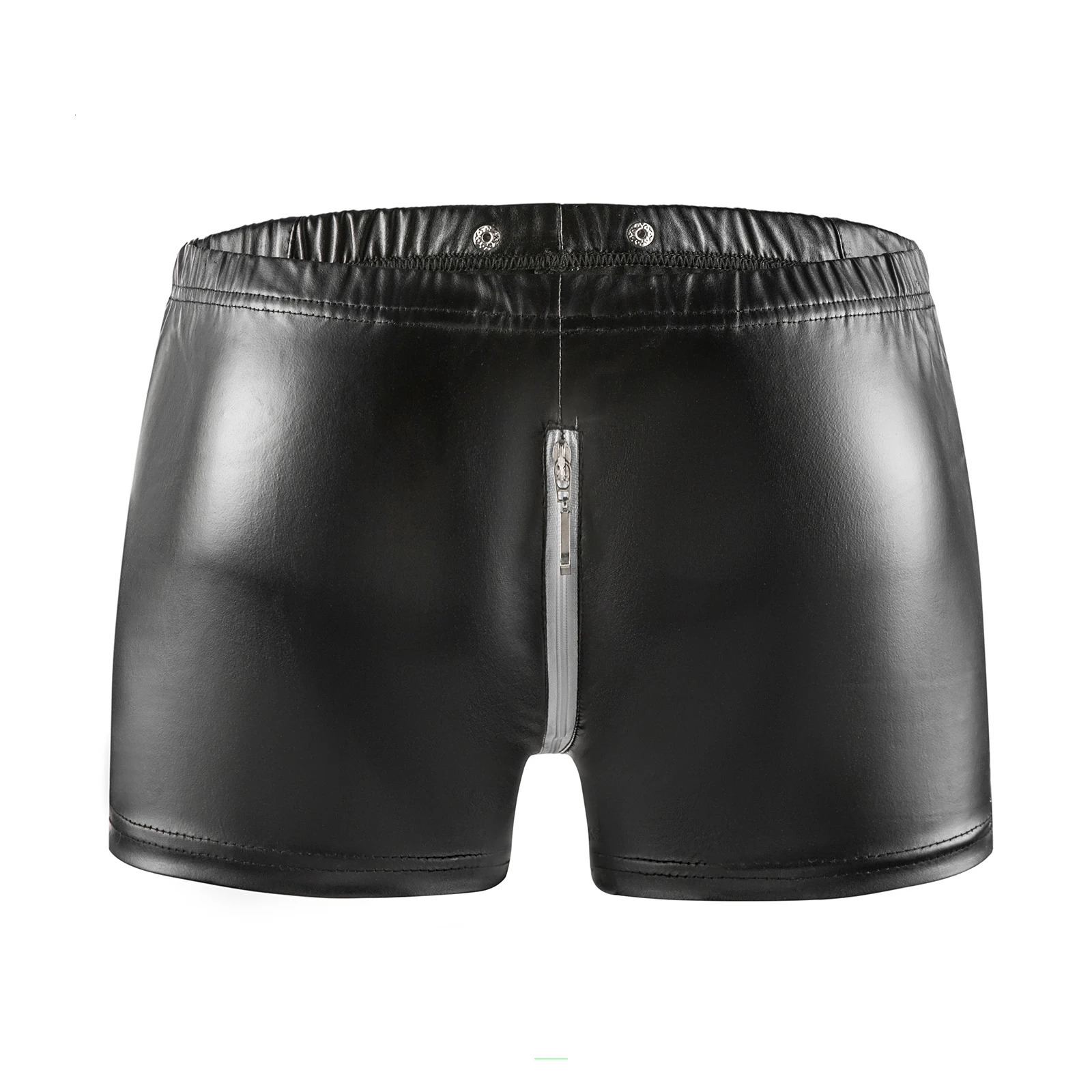 Men Sexy Open Crotch Underwear Soft Matte Leather Fetish Boxer Hip Zipper Porno Crotchless Elastic Waist Sissy Short Pants Sexi 240419