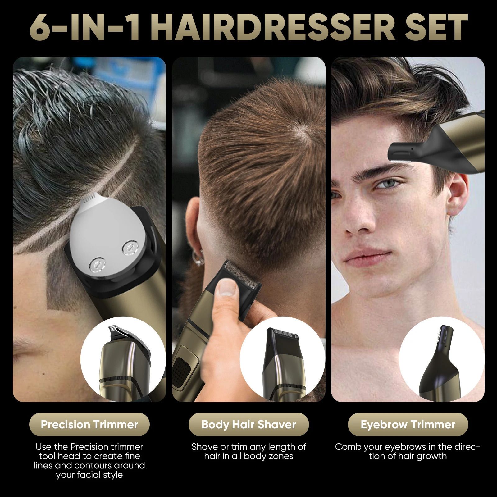 5 in 1 Electric Hair Clippers Men Professional Cordless Hair Trimmer Razors Rechargeable IPX7 Waterproof Hair Cutting Machine 241119