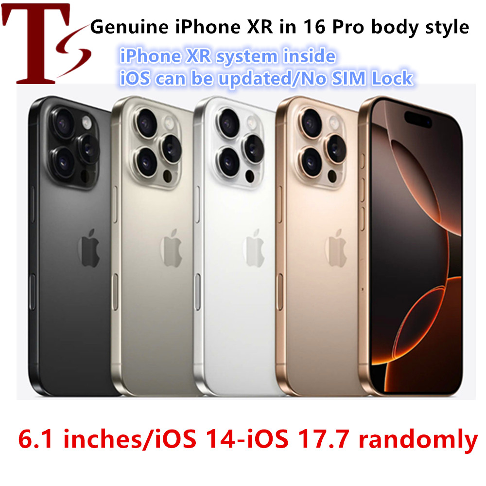 genuine apple iphone xr in iphone 16 pro style phone 4g lte unlocked coming with 16pro box sealed 3g ram 256gb rom oled smartphone with battery 100 life