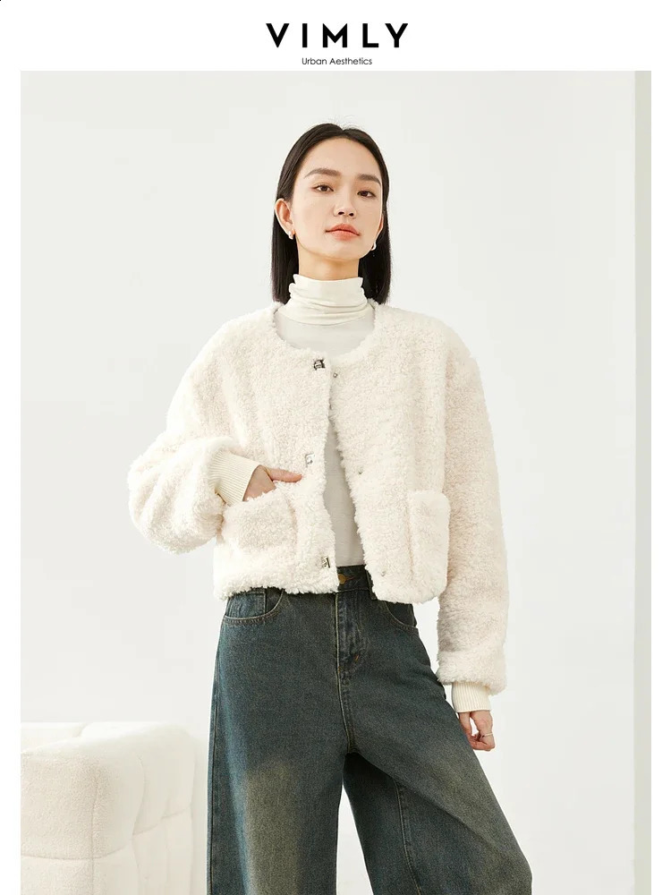 Cropped Faux Fur Winter Jacket For Women, Thick Warm Fluffy Apricot Overcoat