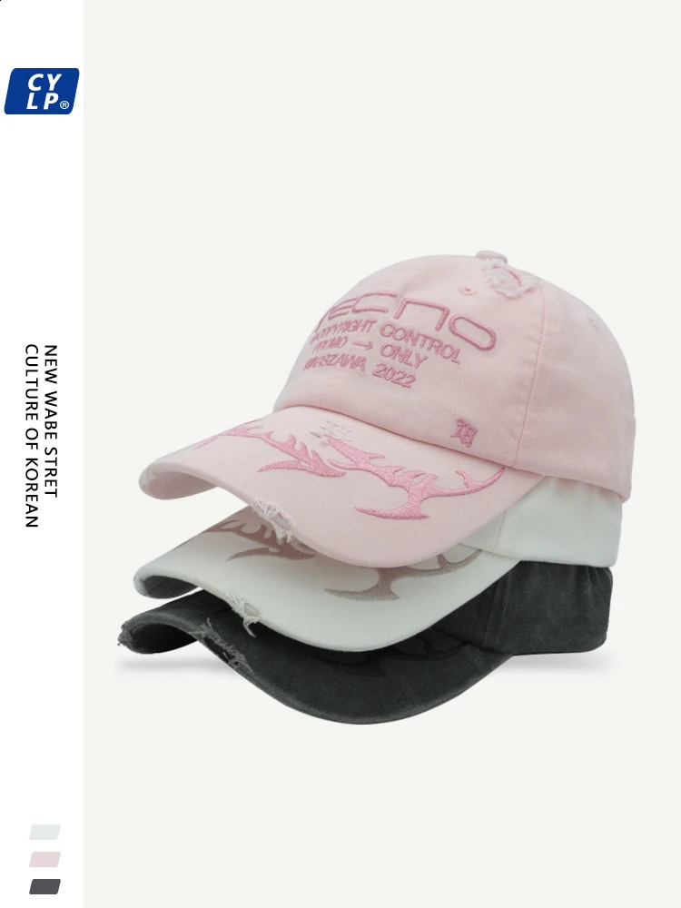 Fashion Letter Embroidery Baseball Cap Men and Women Korean Street Make Old Ripped Peaked Cap 241119