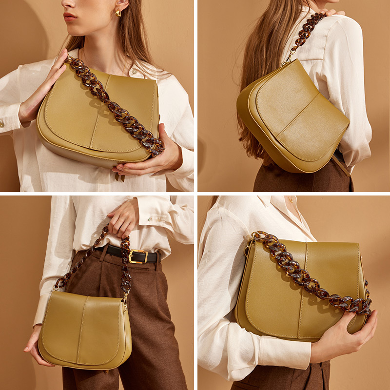 Handbags Women Leather Texture Acrylic Chain Hand Carry Simple Female Shoulder Messenger Bags 62036 Genuine Leather BagVoyage