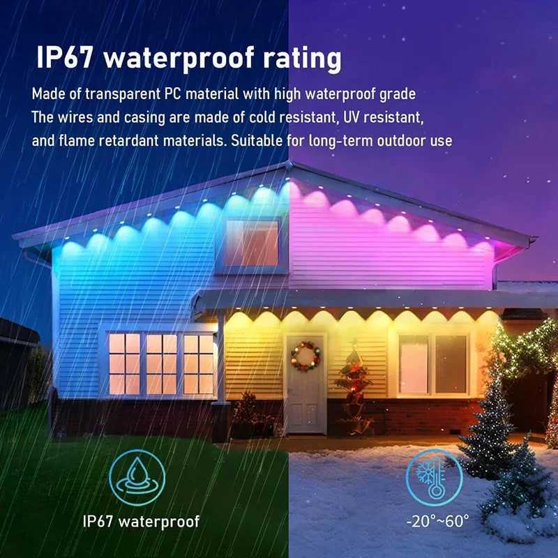 Smart Eaves Light Permanent Outdoor IP67 Waterproof LED Lights Remote APP DlY Music Sync Timer String Lighting for House Holiday zyc241120
