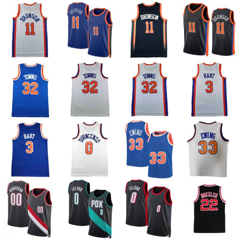 Jalen Brunson Karl-Anthony Towns Josh Hart Donte DiVincenzo Scoot Henderson Damian Lillard City Basketball Jersey Mens Clyde Drexler Patrick Ewing Retro Shirt