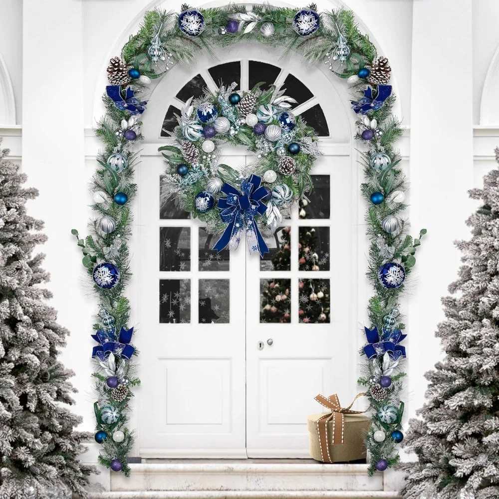 30 Inch Pre-Lit Christmas Wreath for Front Door with Lights Large Lighted Christmas Wreath with Silver Blue zyc241120