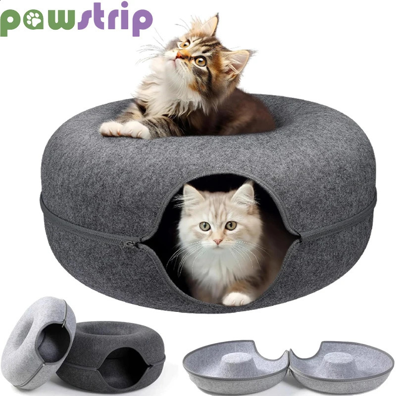 Sweet Donut Cat Bed 2 cats detachable pet cat tunnel interactive game toy dual-use felt indoor cat sports equipment cat supplies 241115