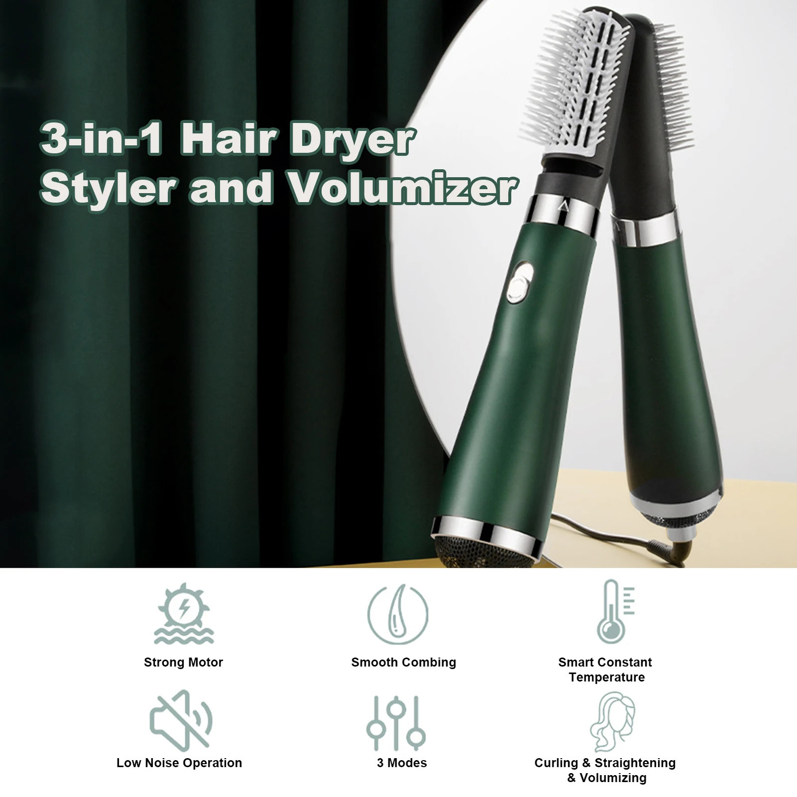 3in1 Ionic Hair Dryer Brush Volumizer Air Brush 3 Modes Hair Straightener Comb Curler Hairdryer Brush For All Hair Types 240415