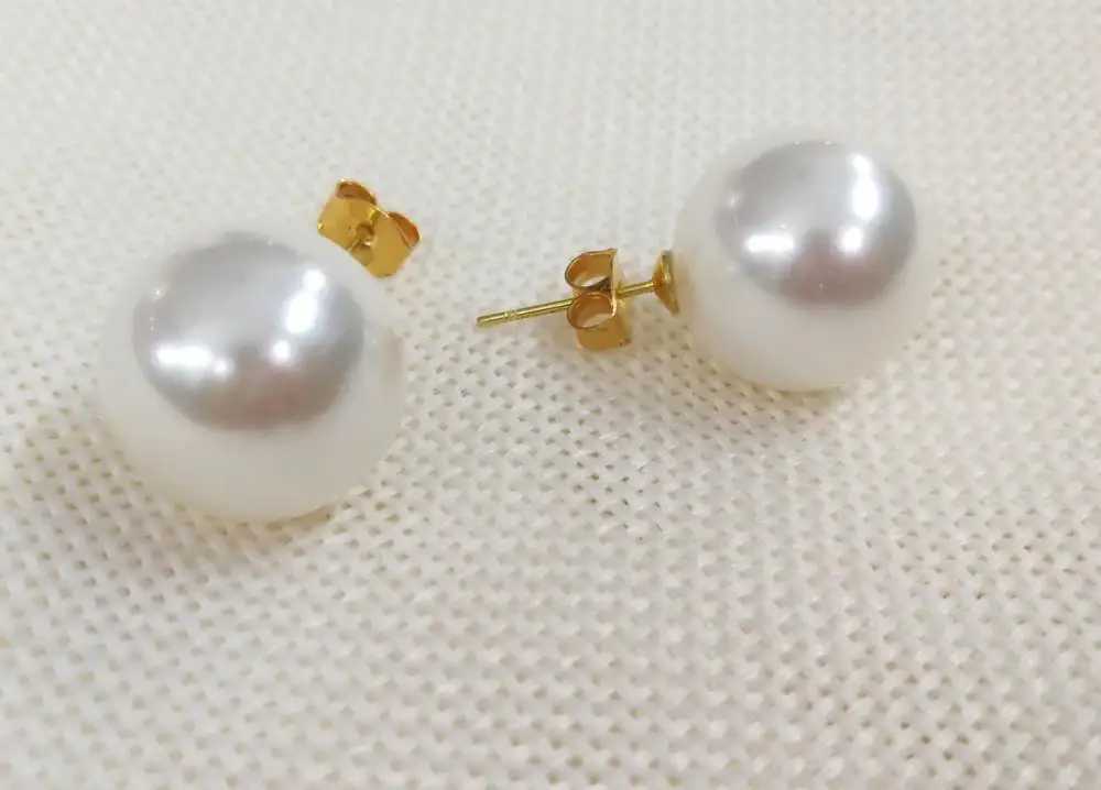 Woman Jewelry 6mm 8mm 10mm 12mm 14mm 16mm 18mm white Natural South Sea Shell Pearl Stud Earrings gold colorX241119