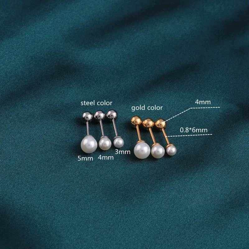 2pcs Stainless Steel Pearl Cartilage Helix Ear Piercing Stud Earrings For Women 3/4/5/6/7mm Tragus Piercing Earring Body JewelryX241119