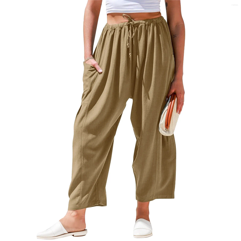 Women's Pants Oversize Women Casual White High Elastic Drawstring Baggy Streetwear Solid Color Wide Leg Trousers