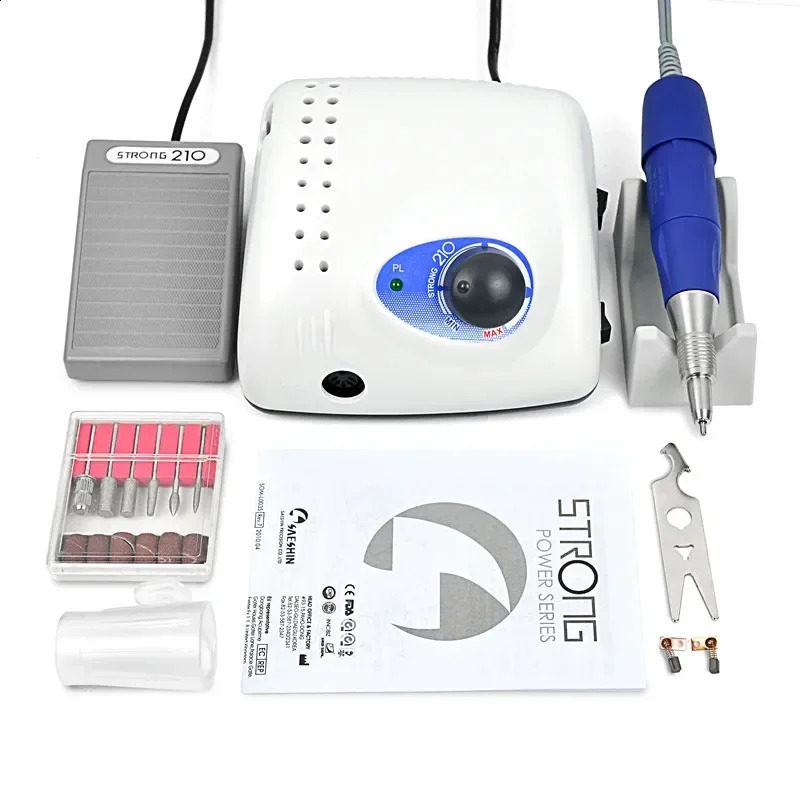 Arrival STRONG 210 PRO 105 105L Handpiece 65W 45000/500000rpm Nail Drills Manicure Machine Pedicure Electric File Bits 241119