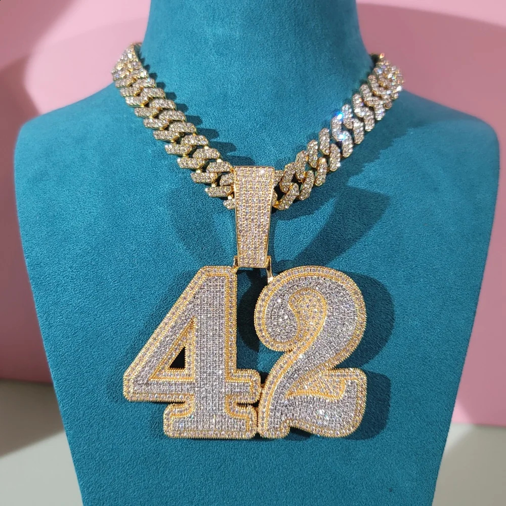 Custom Micro Pave Cubic Zircon Diamond Letters Numbers Pendant Iced Out Personalized Word Necklace With 12MM Cuban Link Chain 241119