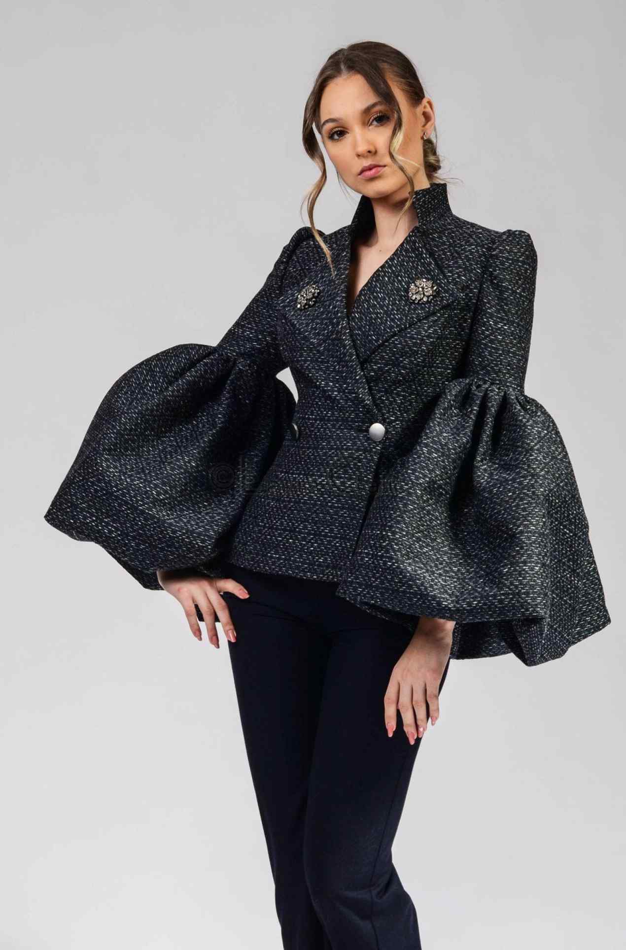 Unique Design Women Blazer Dress Big Puff Sleeve Party Gown Custom Made Street Power Formal Wear One Piece