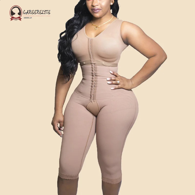Fajas Colombians Shapewear Bodysuits Tummy Control Adjustable Hook And Eye Front Closure High Compression Knee Length Pants 241120