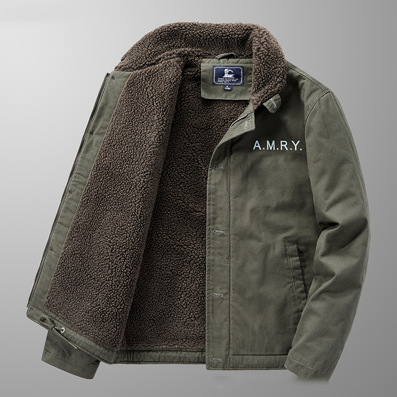 Autumn and winter casual men's fleece thick lapel military padded jacket loose lamb fleece cross border padded jacket m010