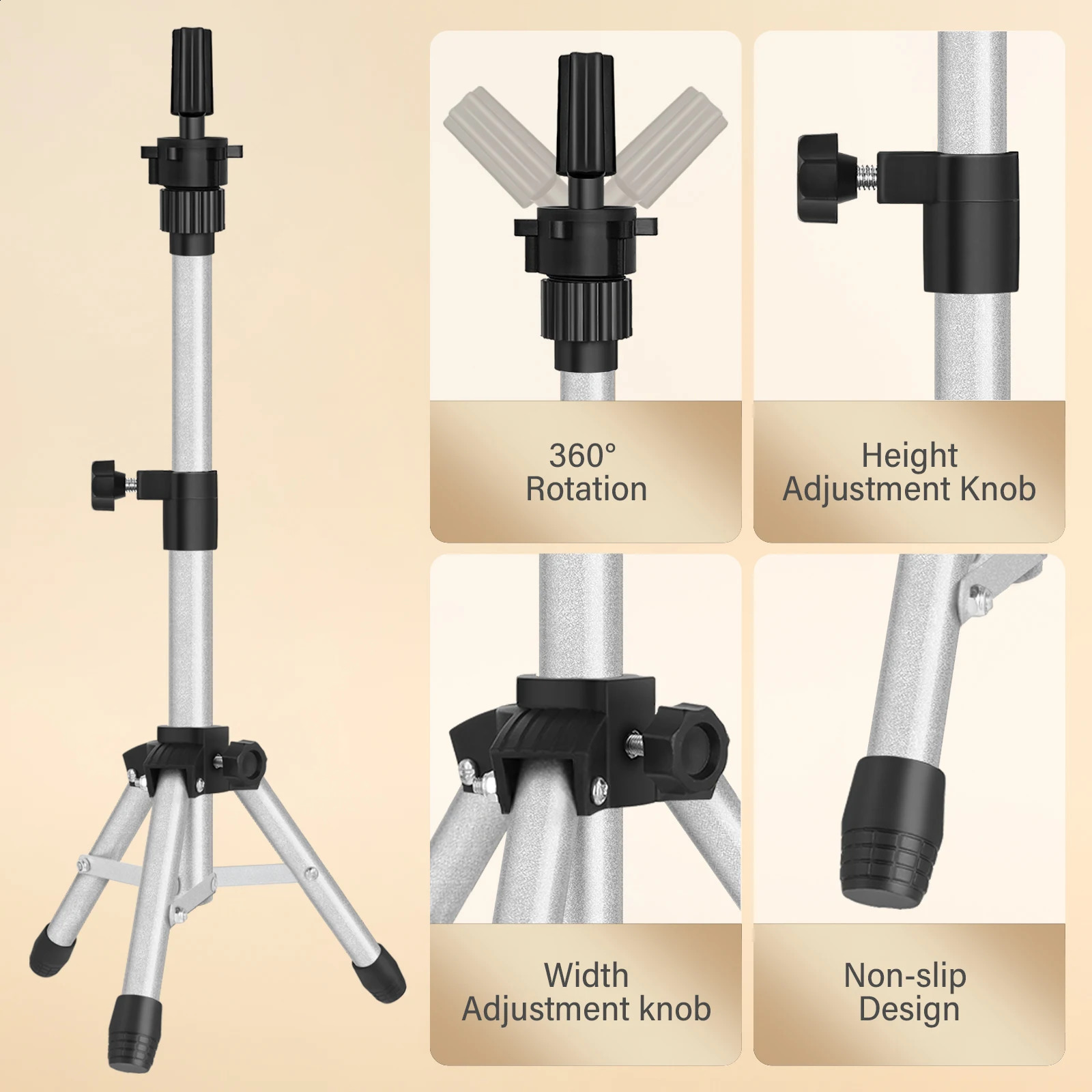 Mini 64cm Wig Stand Tripod With Non-Slip Base Adjustable Mannequin Head Stand Manikin Head Tripod For Hair Extensions Training 241120
