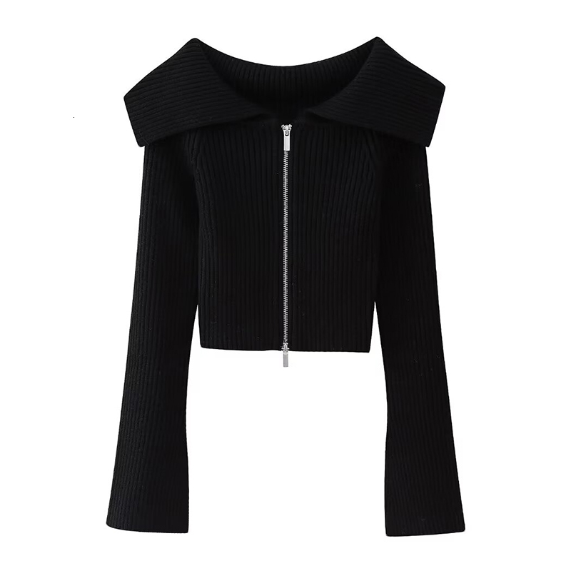 French Casual Loose Long Sleeve Sweater Zipper Winter Knitwear Turn-Down Collar Warm Chic Simple Clothing Streetwear