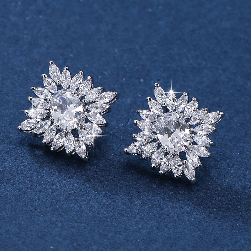 Ins Sparkling Sweet Cute Stud Earrings Ladies Fashion Jewelry 925 Sterling Silver Marquise Cut White 5A Cubic Zircon CZ Diamond Party Women Wedding Fl