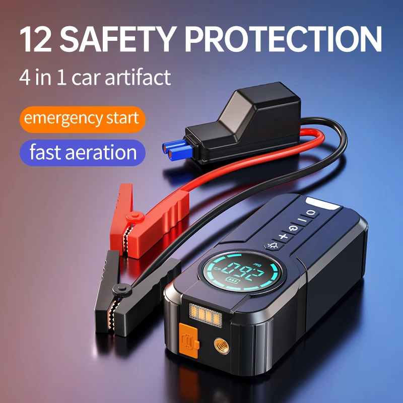 Car Jump Starter Air Pump Power Bank Lighting Portable Air Compressor Cars Battery Starters Starting Auto Tyre Inflator
