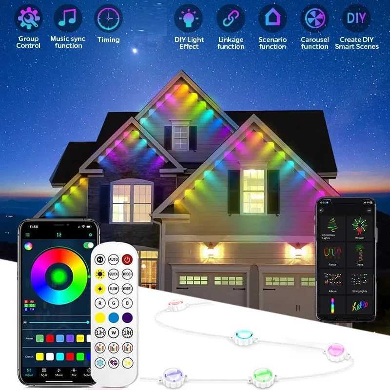 Smart Eaves Light Permanent Outdoor IP67 Waterproof LED Lights Remote APP DlY Music Sync Timer String Lighting for House Holiday zyc241120