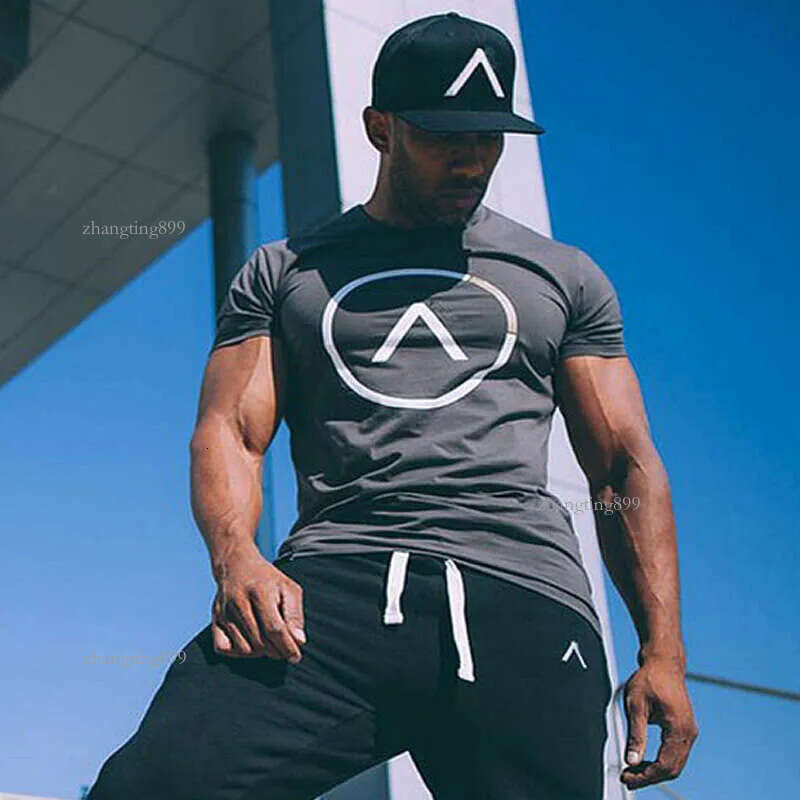 Summer Fashion Men's Casual Short Sleeve T-shirt Sports Cotton Tight Tee Top Male Gym Fitness Clothing Bodybuilding Sweatshirt
