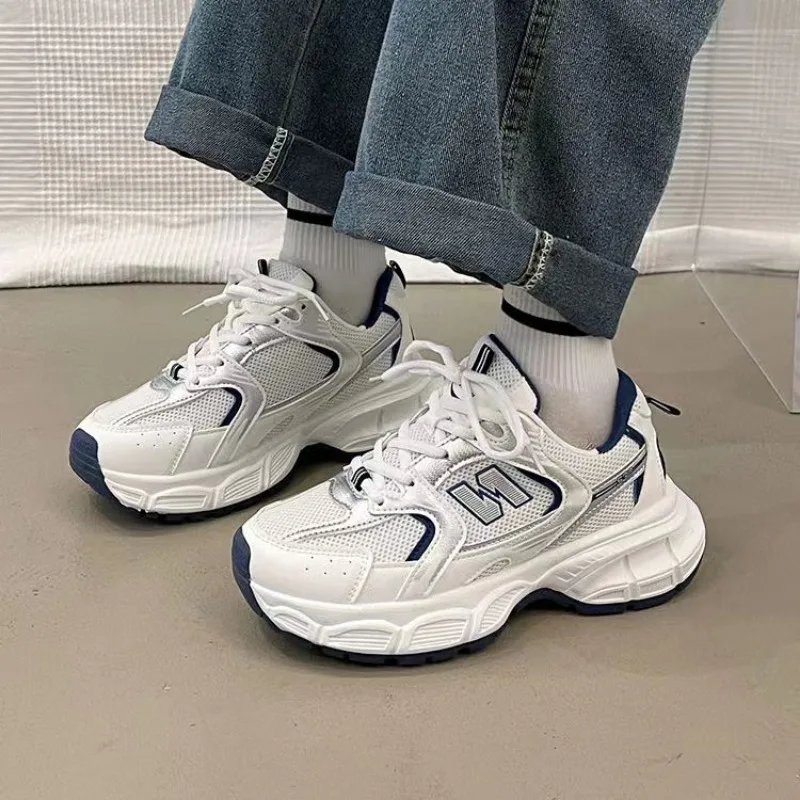 Spring and Autumn Ins Style Casual Lace-up Thick-soled Sports Shoes 2024new Letter Brand Design Breathable Mesh Skateboard Shoes