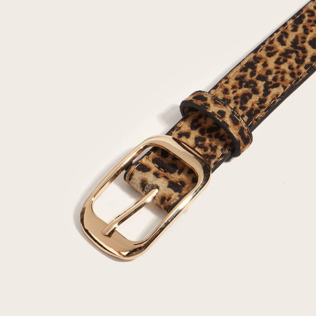 Fashion womens leopard snake zebra pattern snake Cos skin Flat noodles pin gold buckle dress jeans set 241120