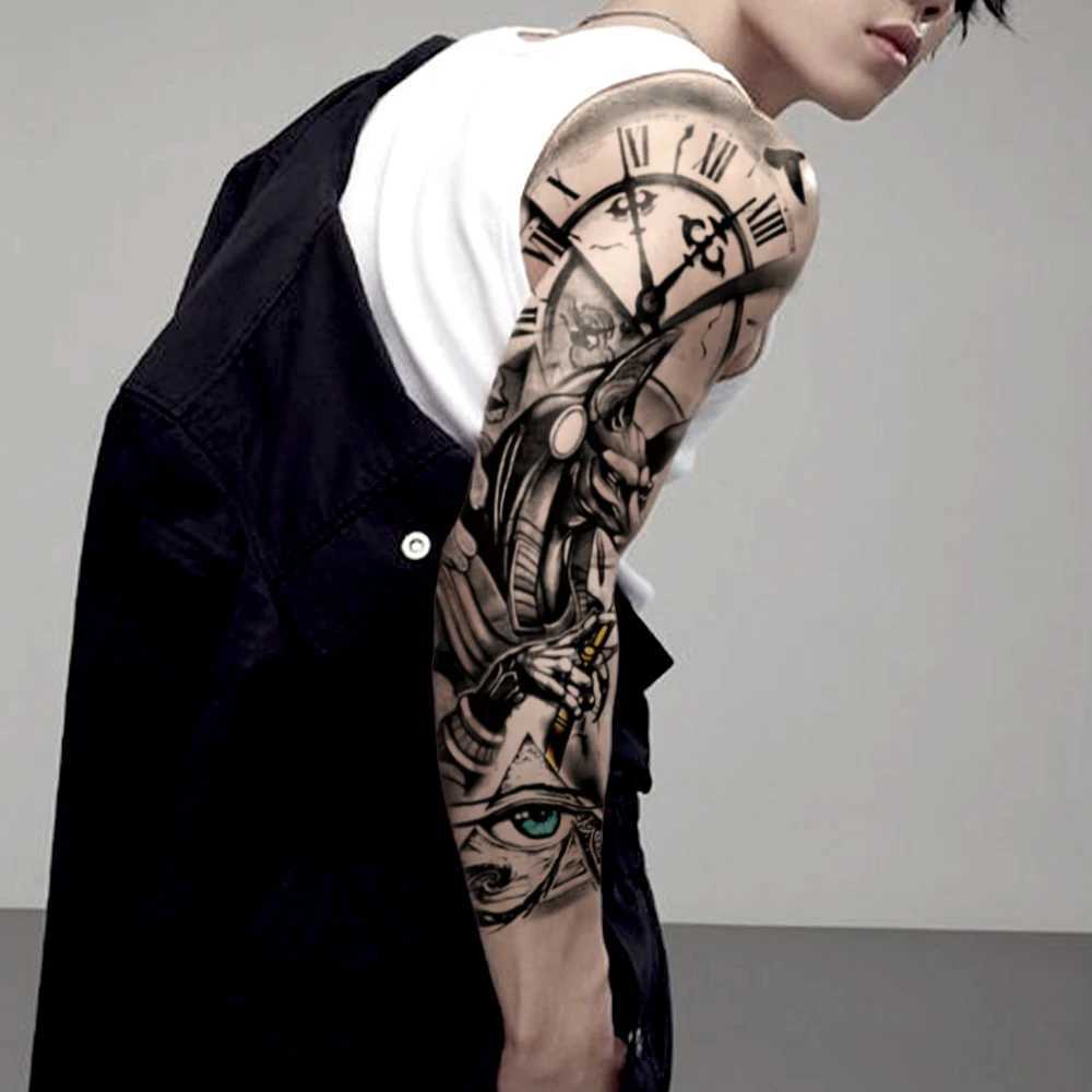 Large Full Arm Sleeve Waterproof Temporary Tattoo Sticker Anubis Ancient Egypt Greece Zeus Eye Fake Tatoo Body Art Men Women LegXJ241120