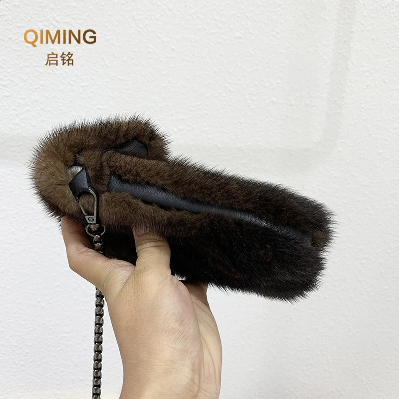 DHXJ 100% Real Mink Fur Crossbody Bags For Women Autumn Winter Plush Purses and Handbags Female Phone Shoulder Bag Wallet 241128